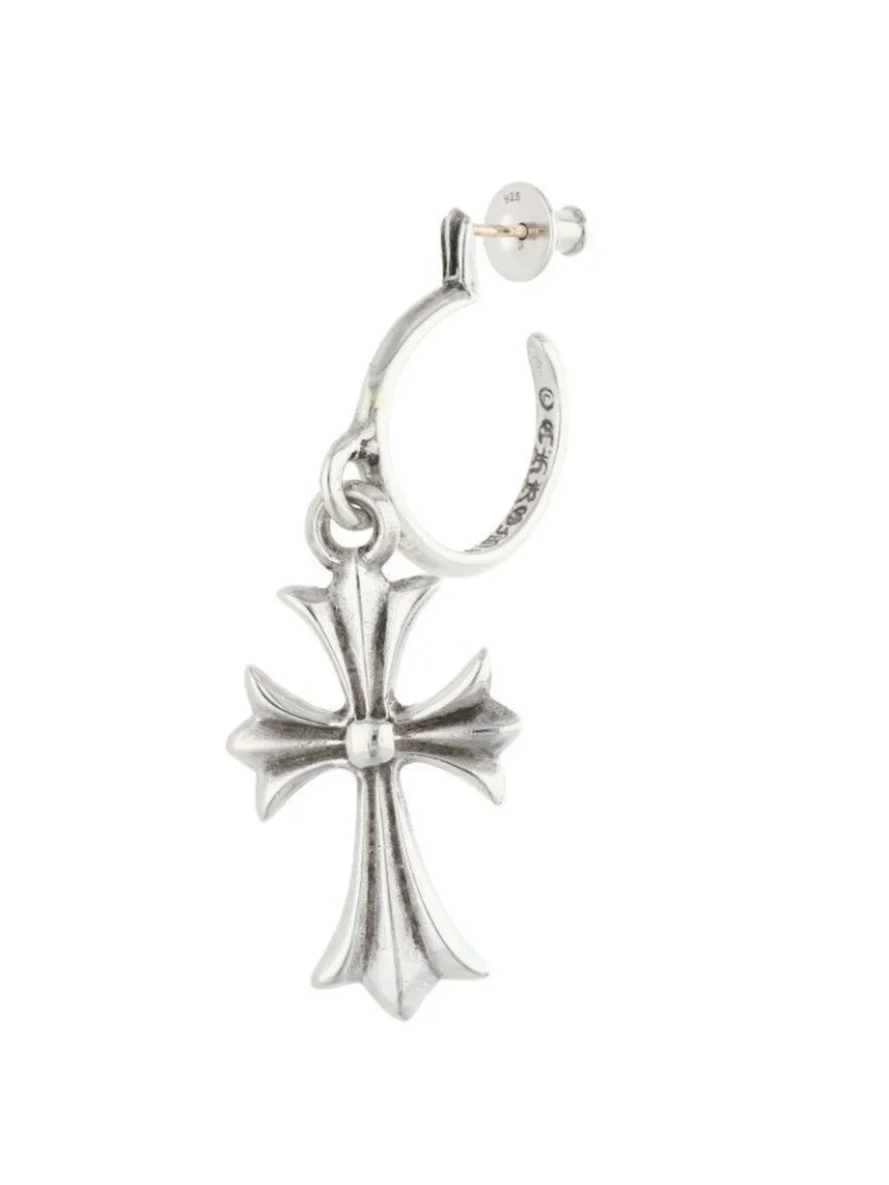 Chrome Hearts Tiny CH Cross Hoop Silver Earrings